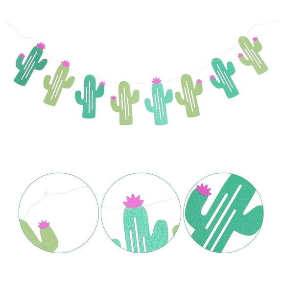 Clispeed Mexican Carnival Party Hanging Bunting with Small Fresh Cactus Pattern Assorted Color