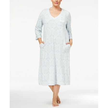 Miss Elaine-Brushed Waffle-Knit Nightgown-Plus-3X-Grey
