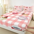 thumbnail image 3 of Manfei Kawaii Cake Dessert Bed Sheets for Teen, Cartoon Coffee King Sheets, Salmon Buffalo Plaid Sheet Set, Luxury Bedroom Decor, 4-Piece, 3 of 7