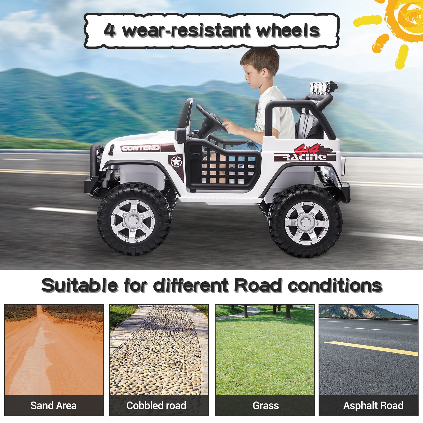 12V Kids Ride on Jeep Car Electric 2 Seats Off-road Truck Vehicle with Remote Control LED MP3 White