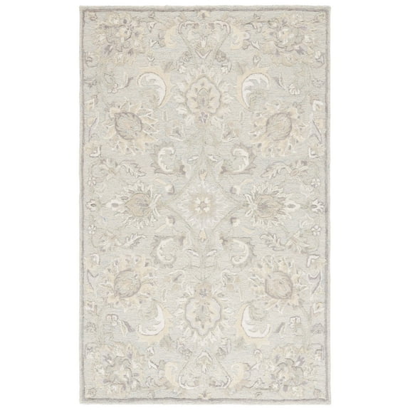 SAFAVIEH Glamour Catrine Bordered Wool Area Rug, Light Blue/Ivory, 4' x 6'