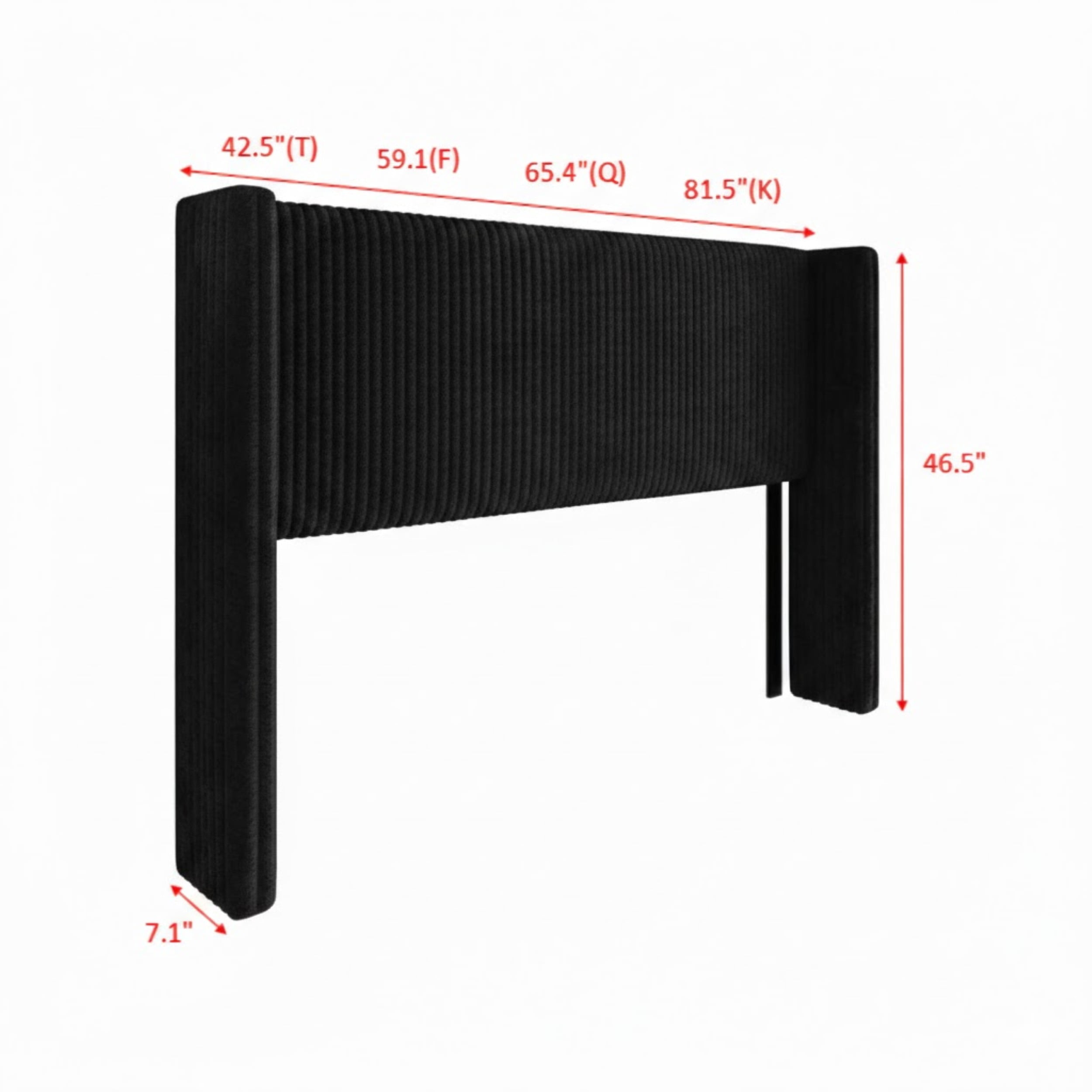 Home Design Lenox Twin Upholstered Wingback Headboard, Soft Corduroy, Black, Easy to Assemble