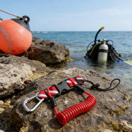 BESTYASH Red Scuba Diving Lanyard with Steel Coiled Strap and Quick Release Buckle for Underwater Equipment