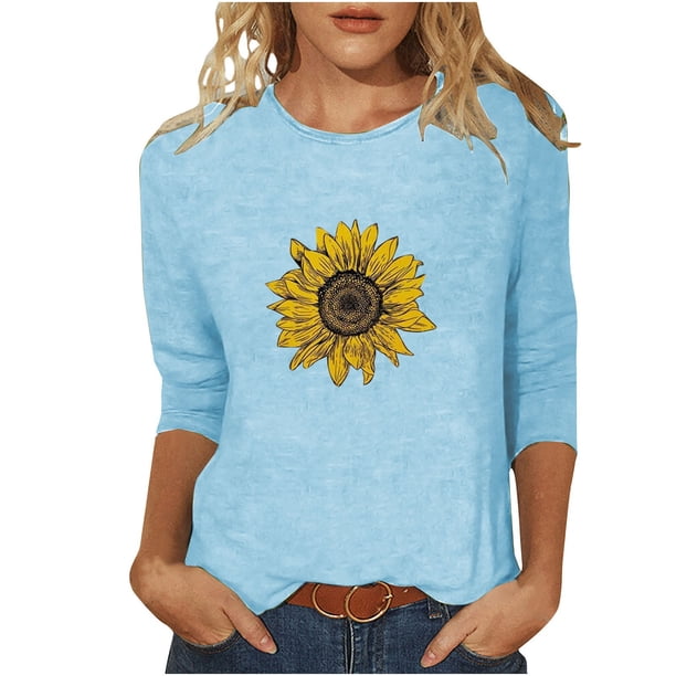 Camisetas Casuales de las Mujeres de Moda Impresa 3/4 Mangas Blusa Cuello Redondo para el Hogar Y Diario