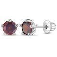 thumbnail image 1 of 925 Sterling Silver Classic 4mm Simulated Garnet Prong Set Girls Screw Backs, 1 of 6