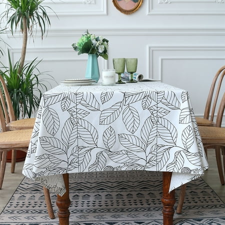 

Yipa Leaves Printed Tablecloth Polyester Fabric Water Resistant Table Cover for Kitchen Dining Room Home Decor (White/Navy Blue Rectangle/Square)