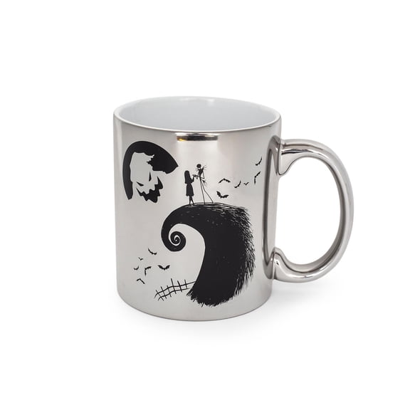 Nightmare Before Christmas Silver Electroplate Ceramic Mug | Holds 20 Ounces