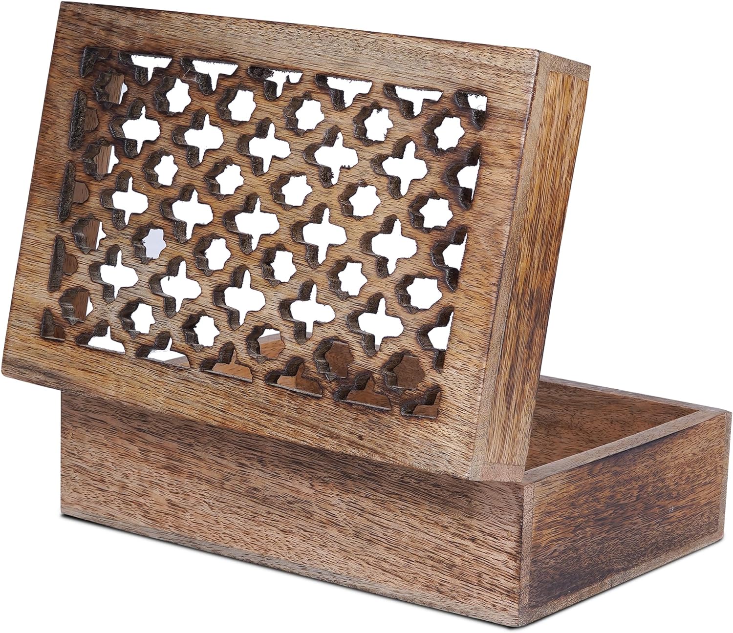 Mela Artisan Mango Wood Box with Lid, Handmade Large Keepsake Box, Medium Burnt, 9” x 6” x 3.5”