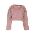 thumbnail image 4 of Cropped Faux Fur Jacket for Women Boat Neck Long Sleeve Jackets Fluffy Winter Outwear for Evening Dresses Pink S, 4 of 6