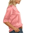 thumbnail image 2 of Women's Satin Blouse Dressy Casual 3/4 Sleeve Silk Tops Round Neck Formal Business Tshirts (Pink M), 2 of 8