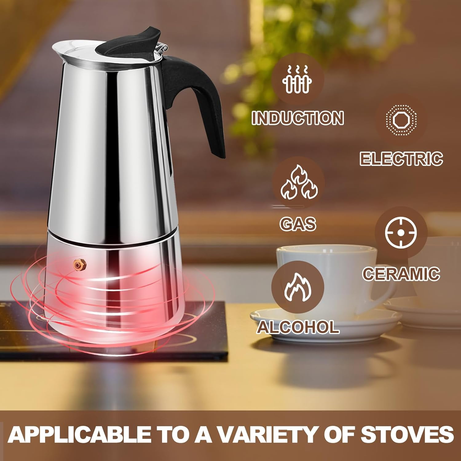 12 Cup Stovetop Espresso Maker Stainless Steel Moka Pot Espresso Maker Percolator Italian Coffee Maker Capable Mocha Coffee Machine Cafe Classic Maker for Home & Camping 600ml 20oz