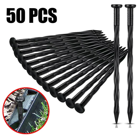 50pc Black Spiral No Dig Landscape Edging Spike Stakes for Garden & Pavers