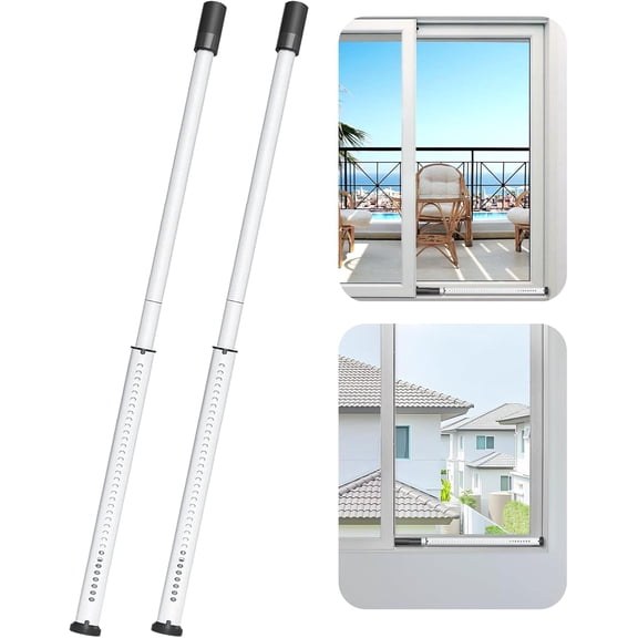 Sliding Door Security Bar,Heavy Duty Sliding Patio Door Lock Bar, 20-50inch Adjustable Multi-use Window Security Bars, Sliding Door Stopper,White,2Pack