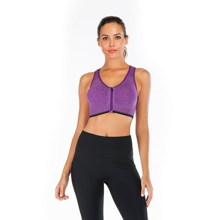 

Seamless Yoga Sports Tank Bra， Sports Bras for Women with Detachable Built in Pad and Front Zip