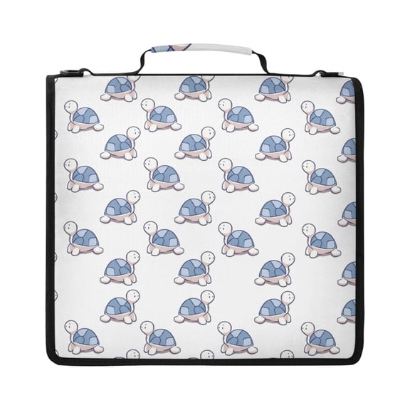 Zipper Binder with Shoulder Strap 2 inch 3 Ring Waterproof File Folder Organizer Bag 500 Sheet Cartoon Turtle Pattern