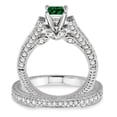 thumbnail image 2 of 2 Carat Emerald & Diamond 2.10 Carat Emerald & Diamond Antique Bridal Set Engagement Ring on 10k White Gold, 2 of 2