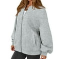 thumbnail image 6 of WTOBBY Women's Oversized V-Neck Zip-Front Jacket, Long Sleeve Solid Color Loose Fit Shacket, Casual Streetwear Open Style Coat, Lightweight Layering Piece for Women,Light Gray 3XL, 6 of 6