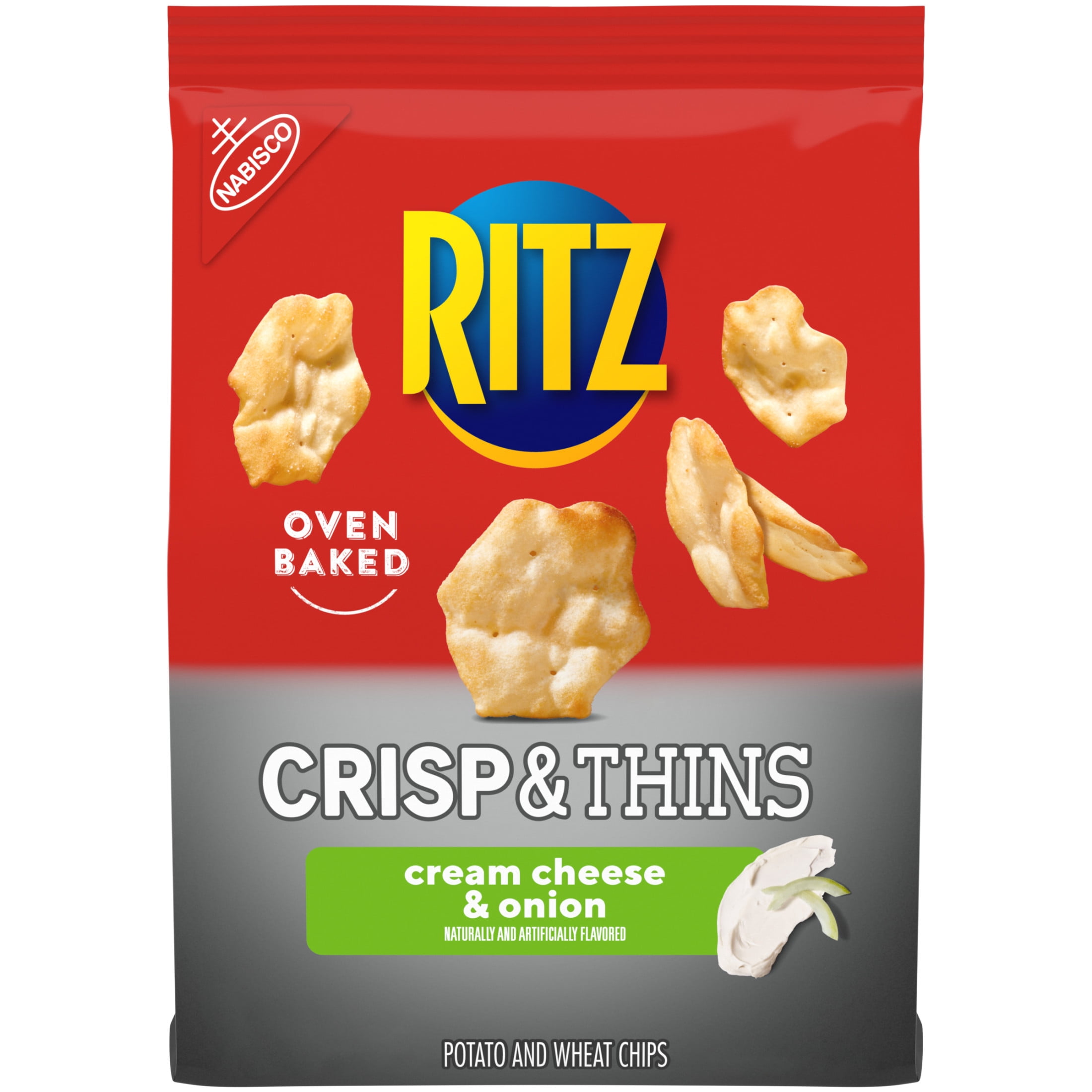 (4 pack) RITZ Crisp and Thins Cream Cheese and Onion Chips, Party Snacks, 7.1 oz