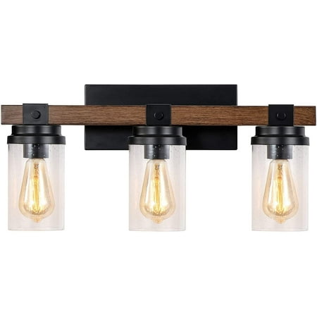 Rustic Vanity Lighting Fixtures Farmhouse Bathroom Light 3 Sy With Seeded Glass Shade Wooden Black Lights For Dressing Room Table Hallway Canada Rustic Vanity Lighting Fixtures, Replacement Glass Shades For Bathroom Light Fixtures Canada