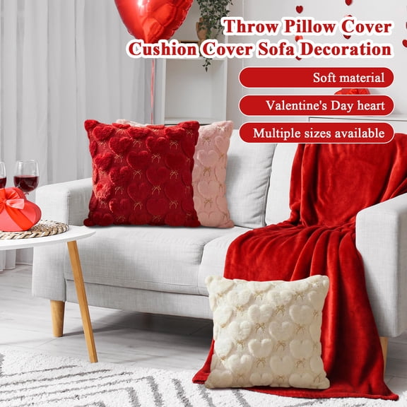 20X20 Inch Valentine's Day Heart Shaped Faux Fur Decorative Throw Pillow - Soft Plush Faux Fur Decorative Cushion For Bed Sofa Couch - Valentine's Day Gift No Insert Included Home