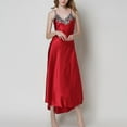 thumbnail image 3 of Defitshape Women's Satin Nightgown Full Length Lace V-Neck Pajamas Dress Sexy Pjs Silky Long Summer Lounging Lightweight Sleepwear Red X-Large, 3 of 4