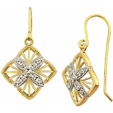 US GOLD 10kt Gold Vintage Diamond-Shaped Drop Earrings