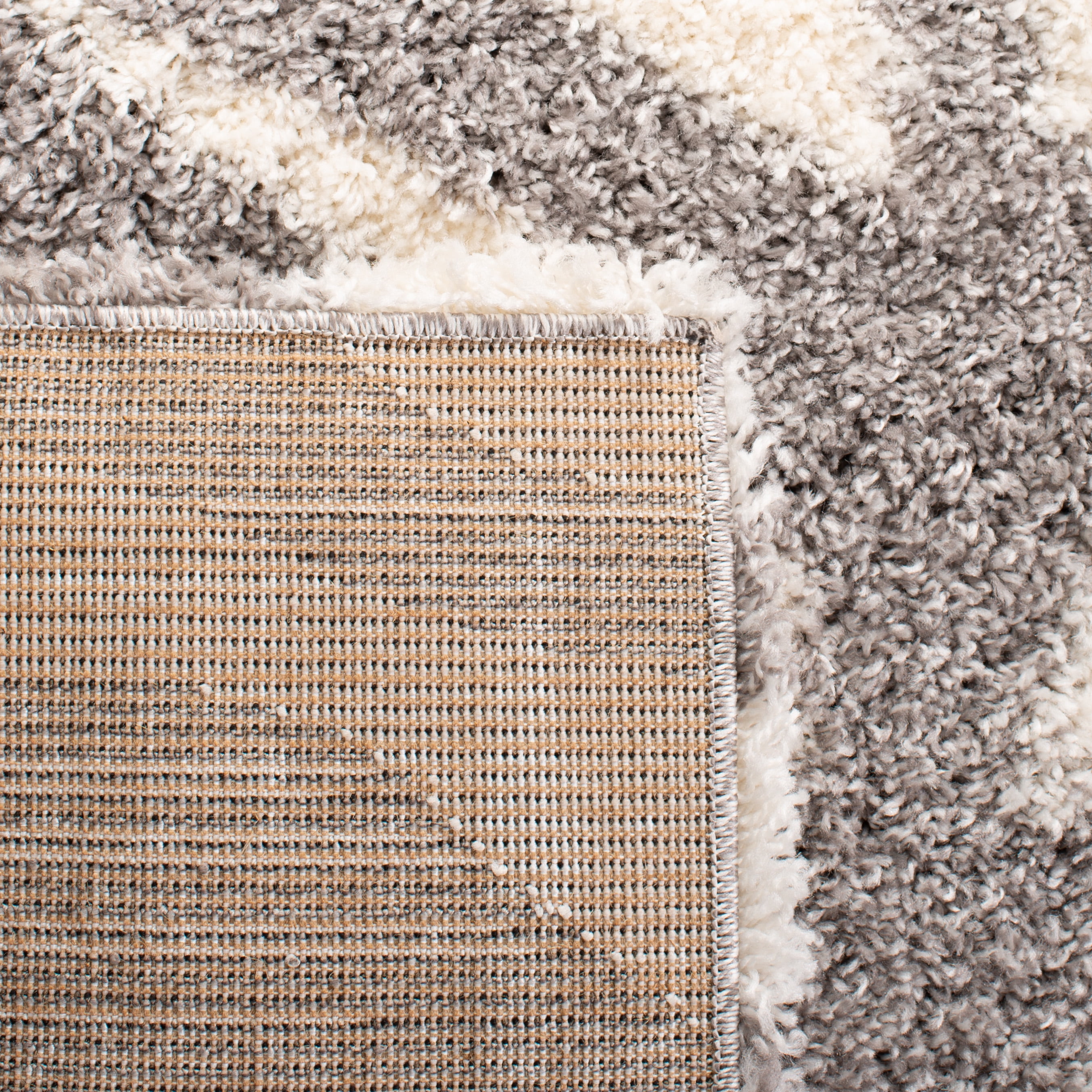 SAFAVIEH Portofino Henrika Abstract Shag Runner Rug, Ivory/Grey, 2'3" x 13'