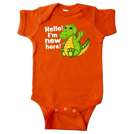

Inktastic Hello I m New Here with Cute Baby Alligator Gift Baby Boy or Baby Girl Bodysuit