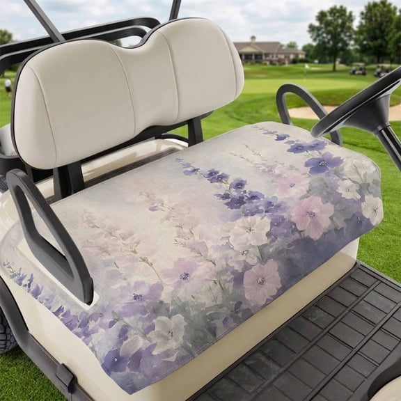 Golf Cart Seat Covers for 2 Seater,Watercolor Lavender Microfiber Cart Seat Towel Blanket,Country Spring Field Leaf Wildflower Absorbent NonSlip Bench Seats Protector for Golf Course 51"x31"