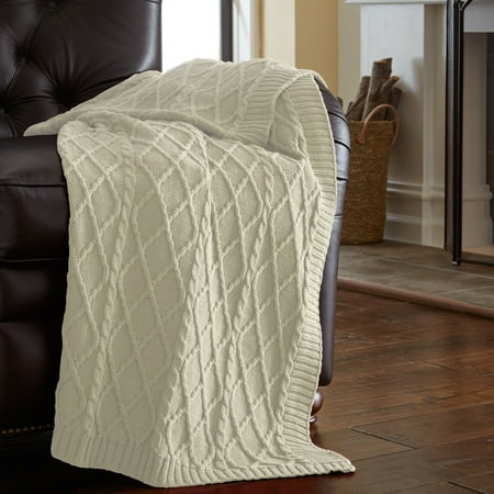 Amrapur Oversized Cable Knit Diamond 100% Cotton Throw Blanket, 50