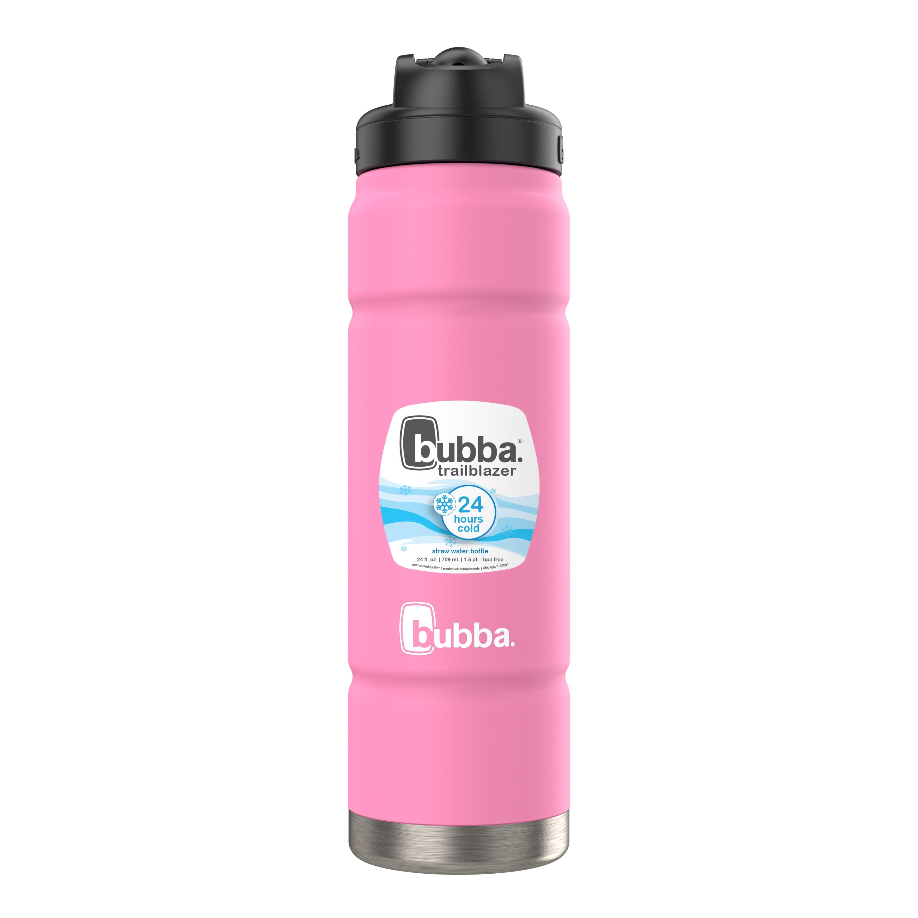 bubba Trailblazer Stainless Steel Water Bottle, Straw Lid Rubberized Pink, 24 fl oz.