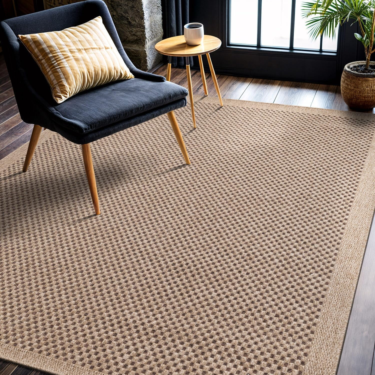 CAMILSON Easy Jute Rug Indoor Outdoor Farmhouse Area Rugs Checkered-Natural 6x9