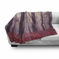 thumbnail image 2 of Woodland Soft Flannel Fleece Throw Blanket, Colorful Forest with Foggy Sun Rays Mystic Trees Magic Wilderness Fantasy, Cozy Plush for Indoor and Outdoor Use, 70" x 90", Lilac Dark Coral, by Ambesonne, 2 of 5