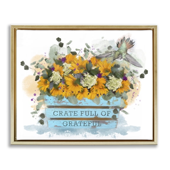 Stupell Industries Crate Full Of Grateful Botanical & Floral Painting Gold Floater Framed Canvas Art Print Wall Art, 31 x 25