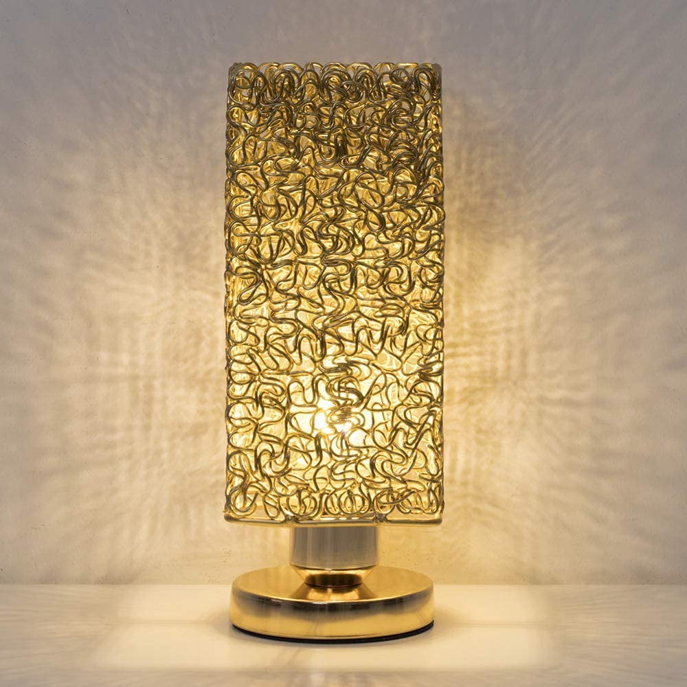 Gold Modern Nightstand Lamp with Square Wiring Shade