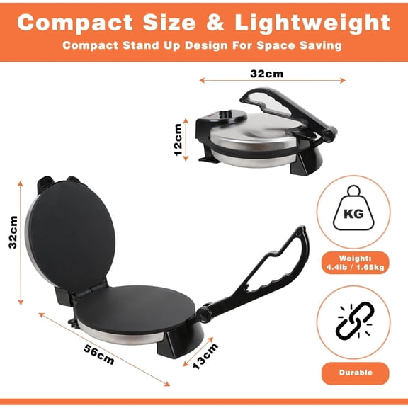 10 inch Roti Maker, Tortilla Maker Machine, Cast Iron Heavy Duty Tortilladora Press, Non Stick Surface, Non-Slip Feet, Crepe Maker, Dough Maker for Flour Tortilla, Black