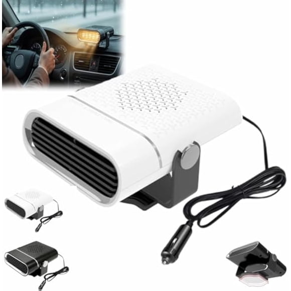 2-in-1 Portable Car Heater with 360° Rotation, 12v Portable Car Heater & Fan, 360° Adjustable Base, Helps Keep Windshield Clear Fast, Plug-In Design for Cars Trucks Vehicles