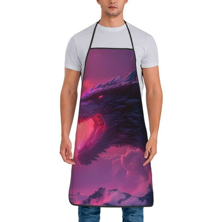 

Xecao Mystical Dragon Under Moon Print Funny BBQ Chef Aprons for Men Women Adjustable Kitchen Cooking Aprons with Pocket Waterproof Oil Proof No Pilling Fading