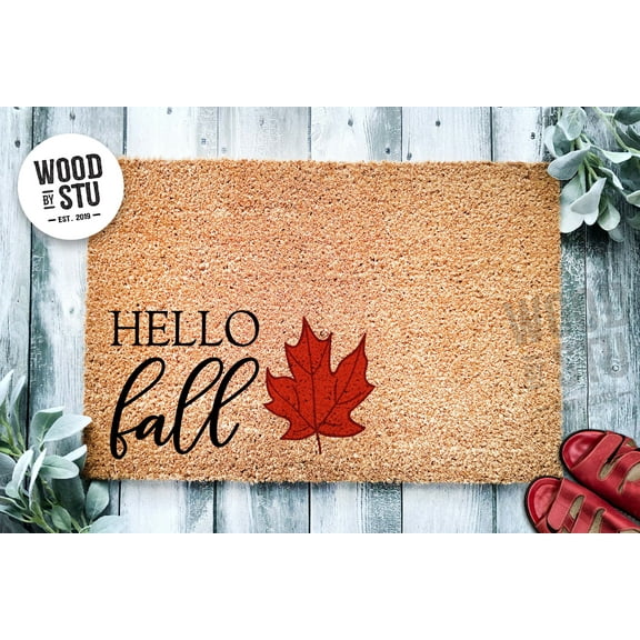 Hello Fall Door Mat | Maple Leaf Fall Doormat | Welcome Mat | Fall Leaves Door Mat | Fall Autumn Decor Gift | Home Doormat | Custom Doormat