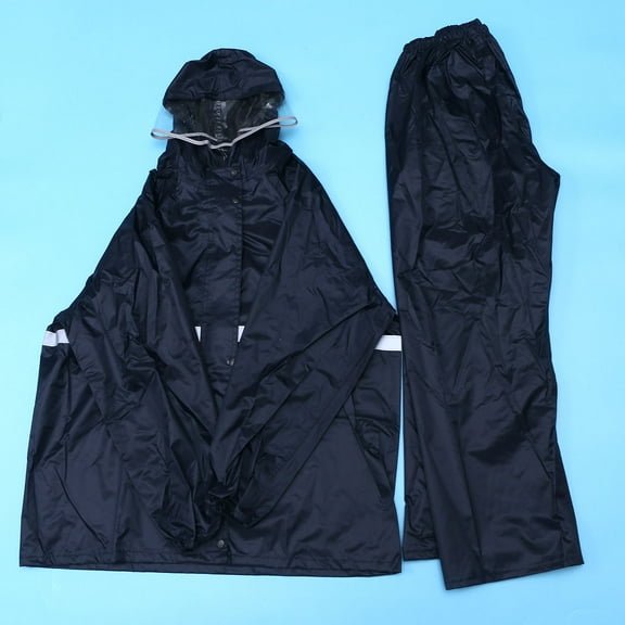 Pretyzoom Adult Dark Blue Raincoat with Hood Waterproof Rain Suit Lightweight Portable for Cycling Hiking