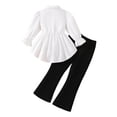 thumbnail image 6 of Mifsaly Little Girls 2 Piece Outfits Set Long Sleeve Button Down Peplum Shirt Tops and Ribbed Flare Pants Kids Fall Spring Clothes for School Daily Wear Fashion Boutique Suit, 6 of 9