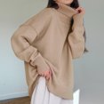 thumbnail image 3 of Women Sweater High Collar Long Sleeve Ribbed Trim Pullover Tops Loose Fit Solid Color Mid-length Knitting Tops, 3 of 8