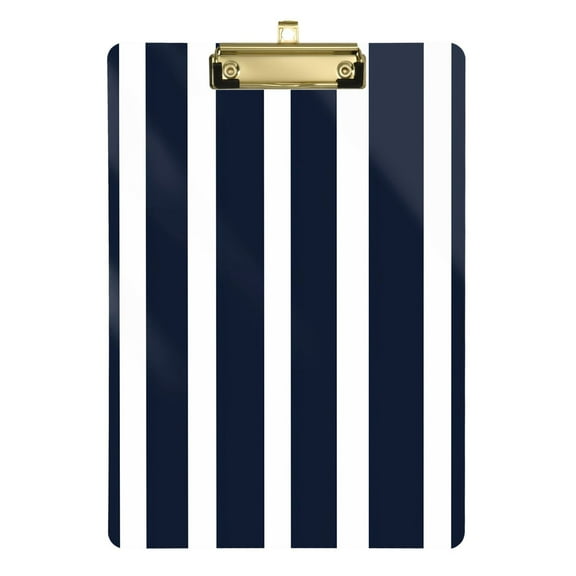 Plastic Clipboard Acrylic Hanging Clip Board with Gold Low Profile Office School Supplies 12.5x9 Navy Blue and White Striped