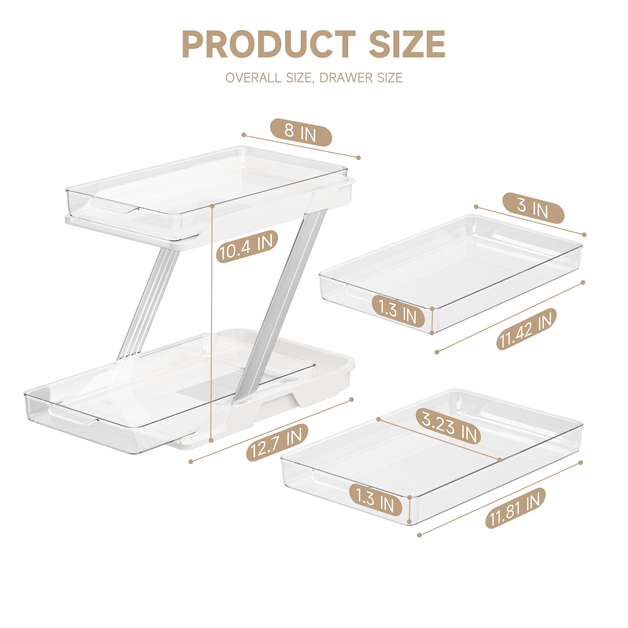 Delamu 2 Pack Under Sinks Organizers and Storage, Multi-Purpose, 2-Tier Clear Pull Out Organization for Bathroom, Kitchen