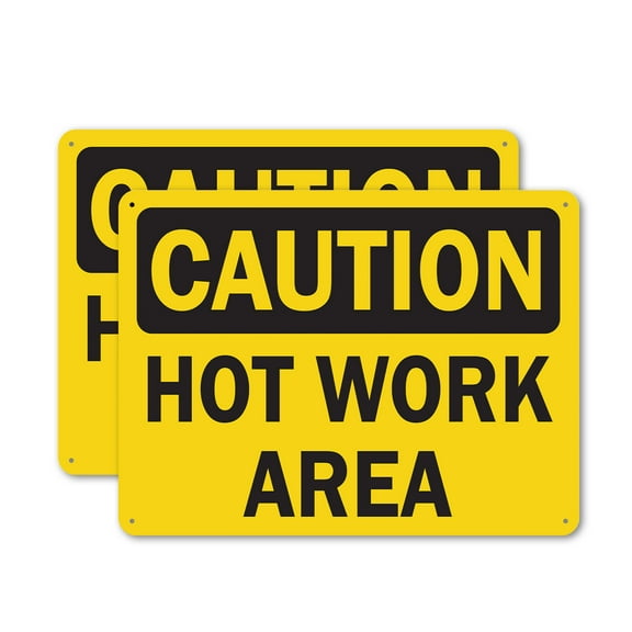 (2 Pack) Hot Work Area OSHA Caution Sign 10 Inch X 7 Inch Plastic Sign, Weather Resistant, UV Protected for Workplace, Business, and Construction Site, Made in the USA