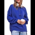 thumbnail image 3 of Sudadera para Mujer, Estilo Informal, de Larga, con Botones y Cuello Henley, Estilo Túnica, para Otoño. Azul L, 3 of 8