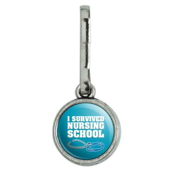 I Survived Nursing School Stethoscope RN Antiqued Charm Clothes Purse Suitcase Backpack Zipper Pull Aid