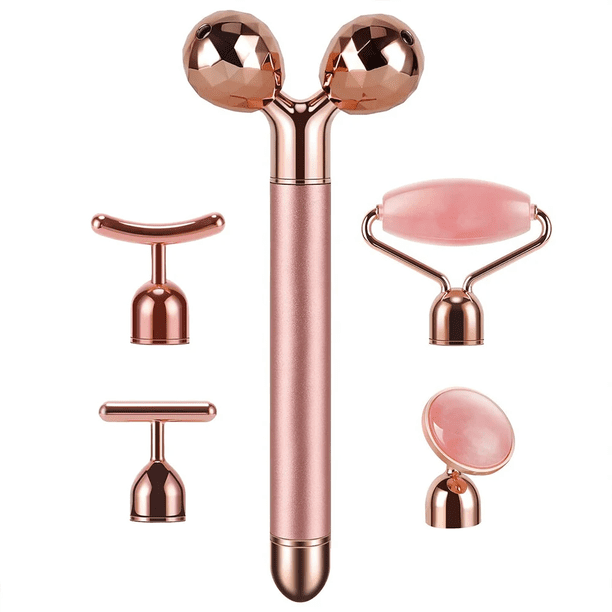 Masajeador facial Beauty Bar, 5 en 1, oro de 24 quilates, con vibración eléctrica