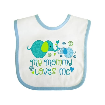 Mommy Baby Bib - My Mommy Loves Me- cute elephants Baby Bib White/Blue One Size