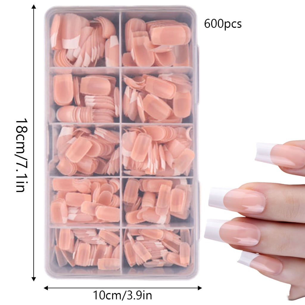 600x Press On Nail Almond False Nails French Tip False Nails Ballerinas Nails
